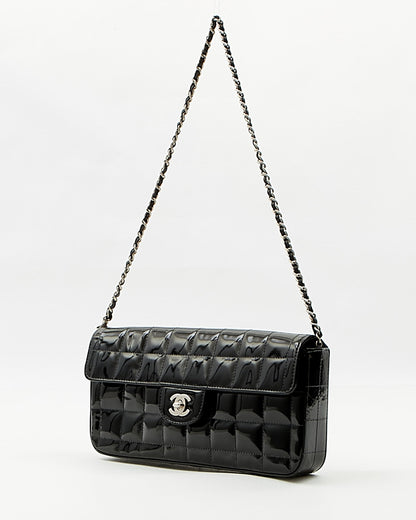 Chanel Black Patent Chocolate Bar Chain Shoulder Bag