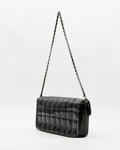 Chanel Black Patent Chocolate Bar Chain Shoulder Bag