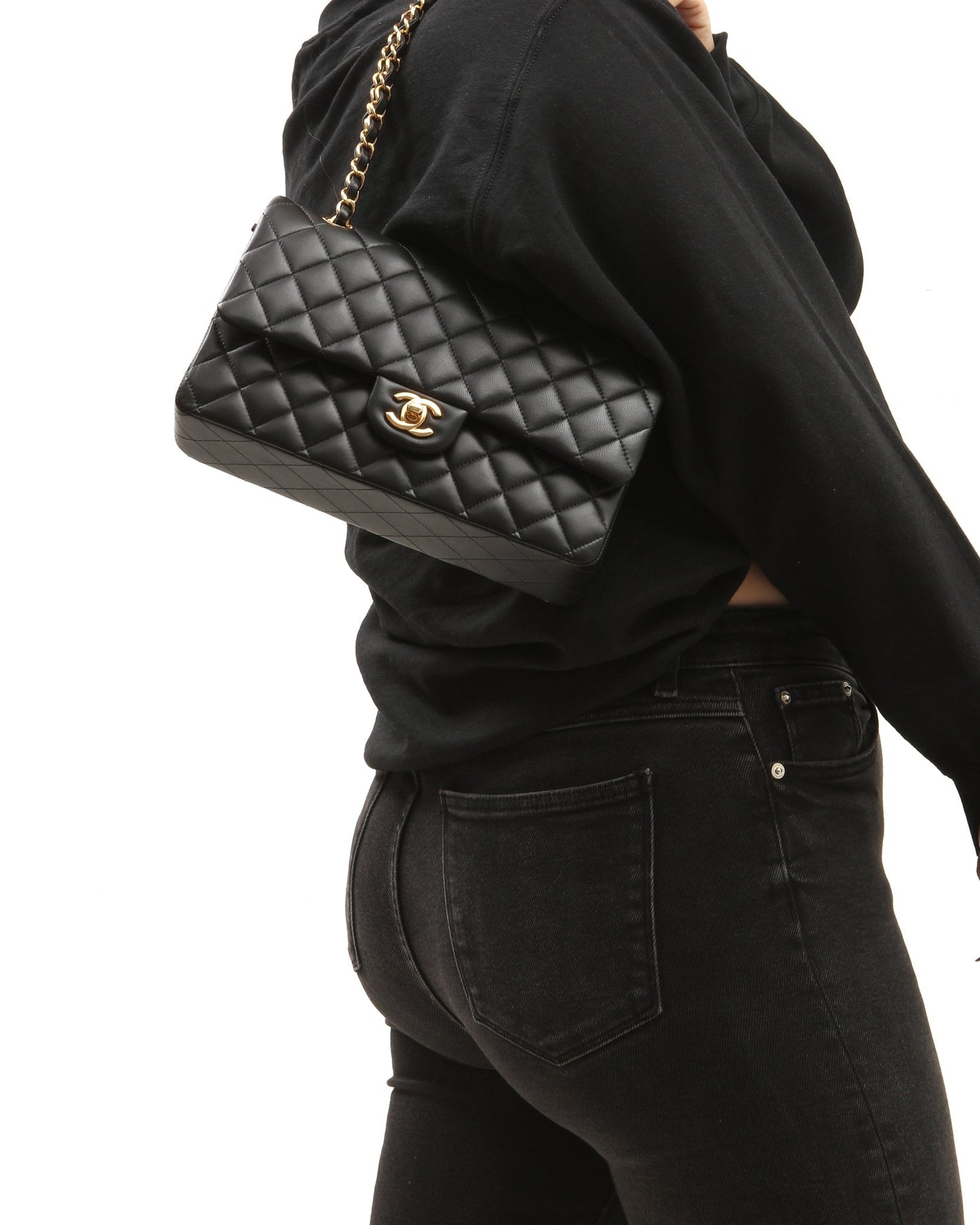 Chanel Black Lambskin Quilted Medium Classic Double Flap Bag