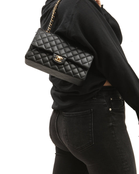 Chanel Black Lambskin Quilted Medium Classic Double Flap Bag
