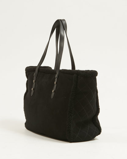 Chanel Black Suede and Shearling Large Tote