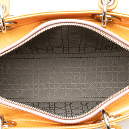 Brown Dior Large Patent Cannage Lady Dior Satchel
