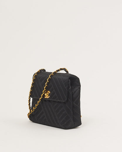 Chanel Black Satin 24K Gold Plated Square Flap Bag