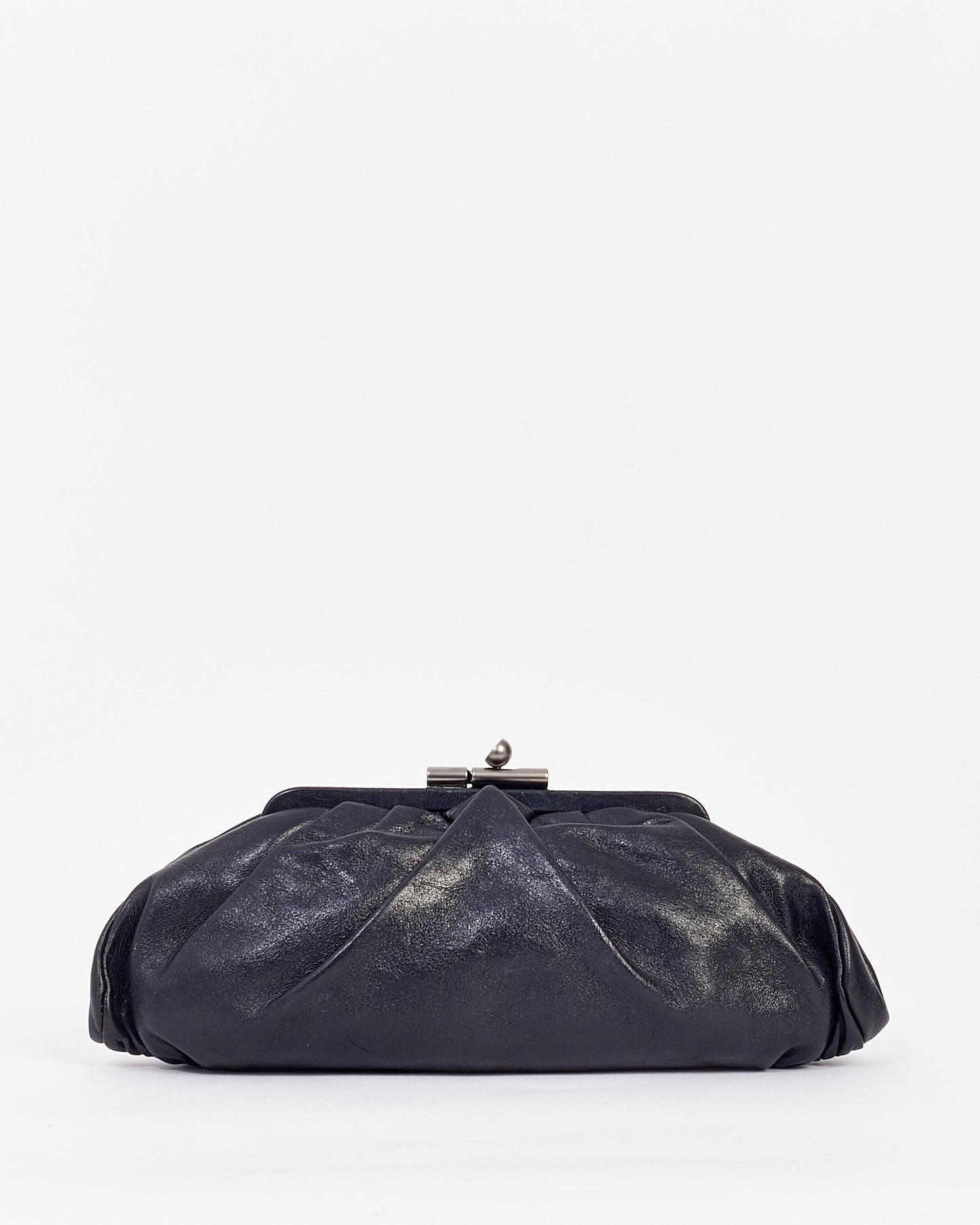 Chanel Black Leather Pouch Logo Clutch