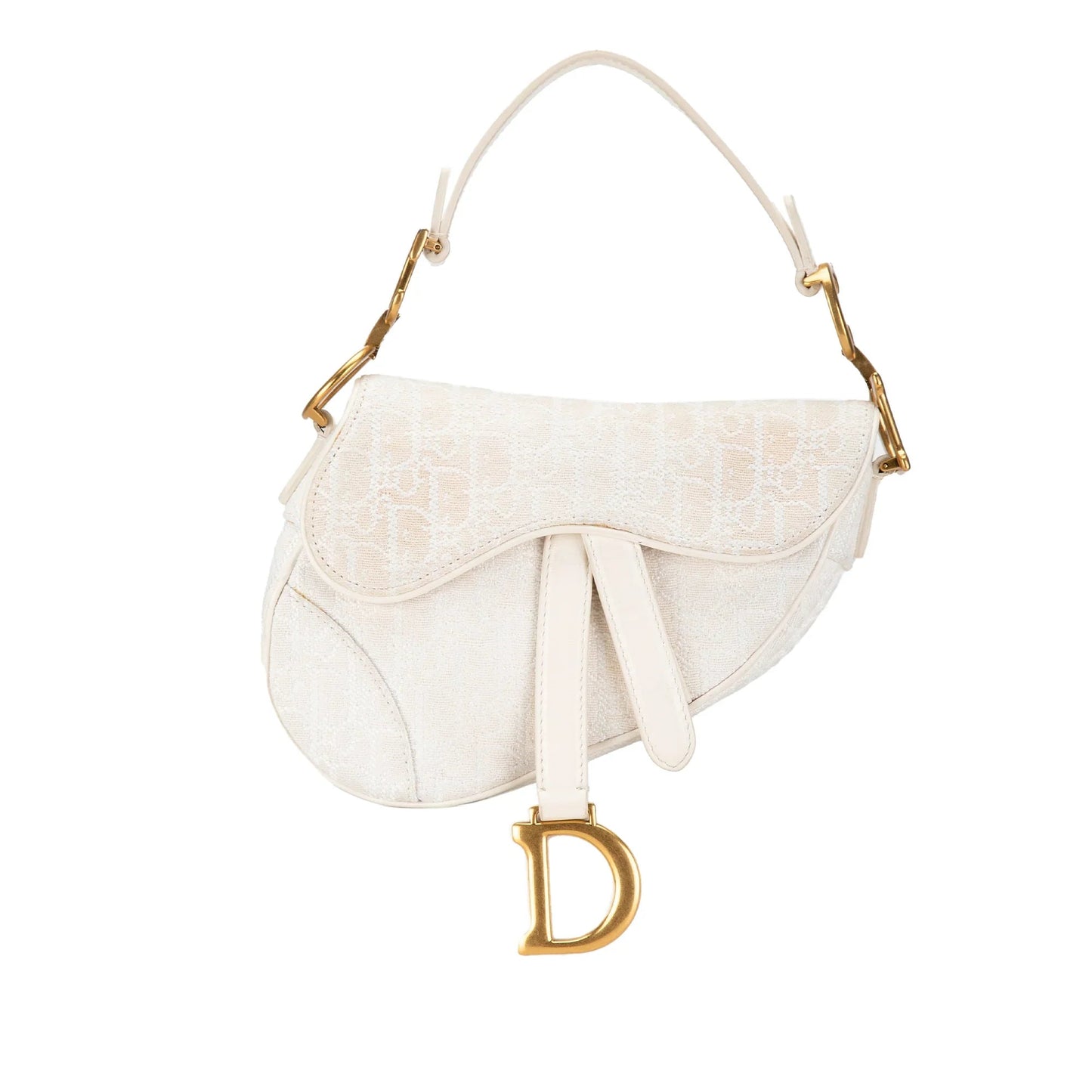 White Dior Mini Oblique Canvas Saddle Bag Satchel