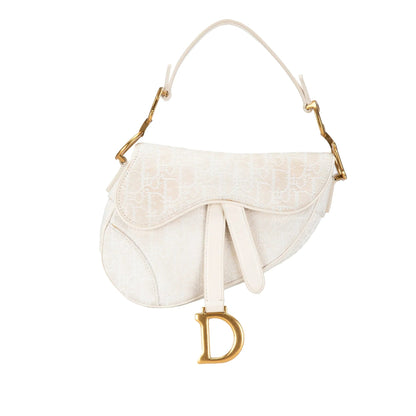 White Dior Mini Oblique Canvas Saddle Bag Satchel
