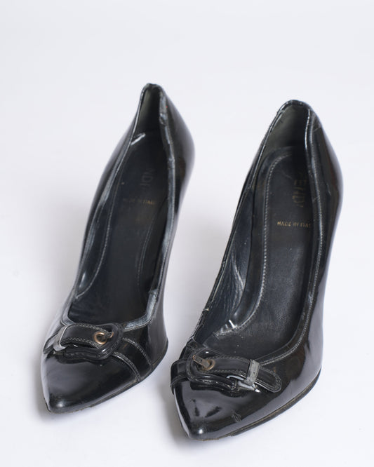 Fendi Decollete Vernice Black Patent Heels