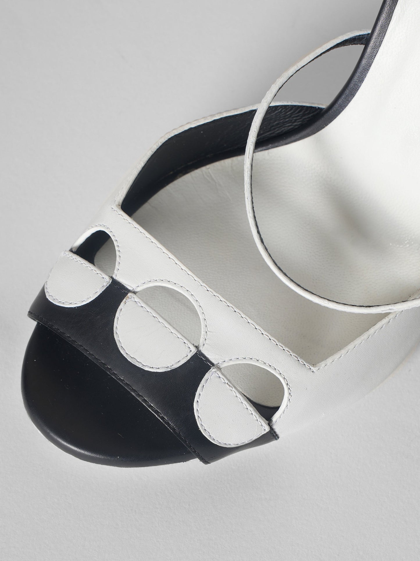 Fendi B/W Leather Ankle Strap Sandals With Polka Detail