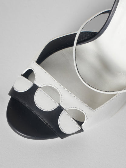 Fendi B/W Leather Ankle Strap Sandals With Polka Detail