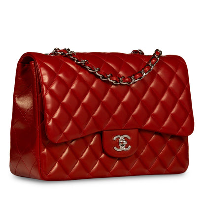 Chanel Classic Flap Lambskin Silver Shoulder Bag Style 12