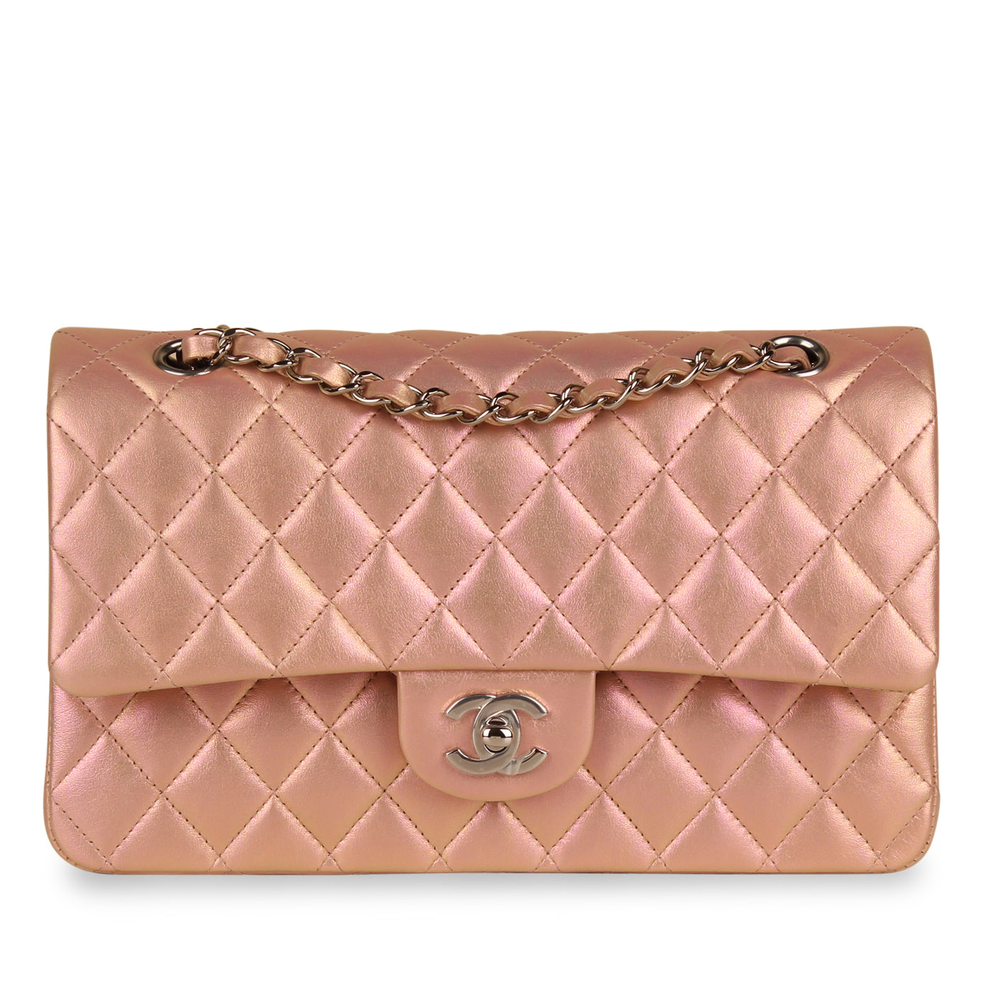 Chanel Classic Flap Lambskin Silver Shoulder Bag Style 19