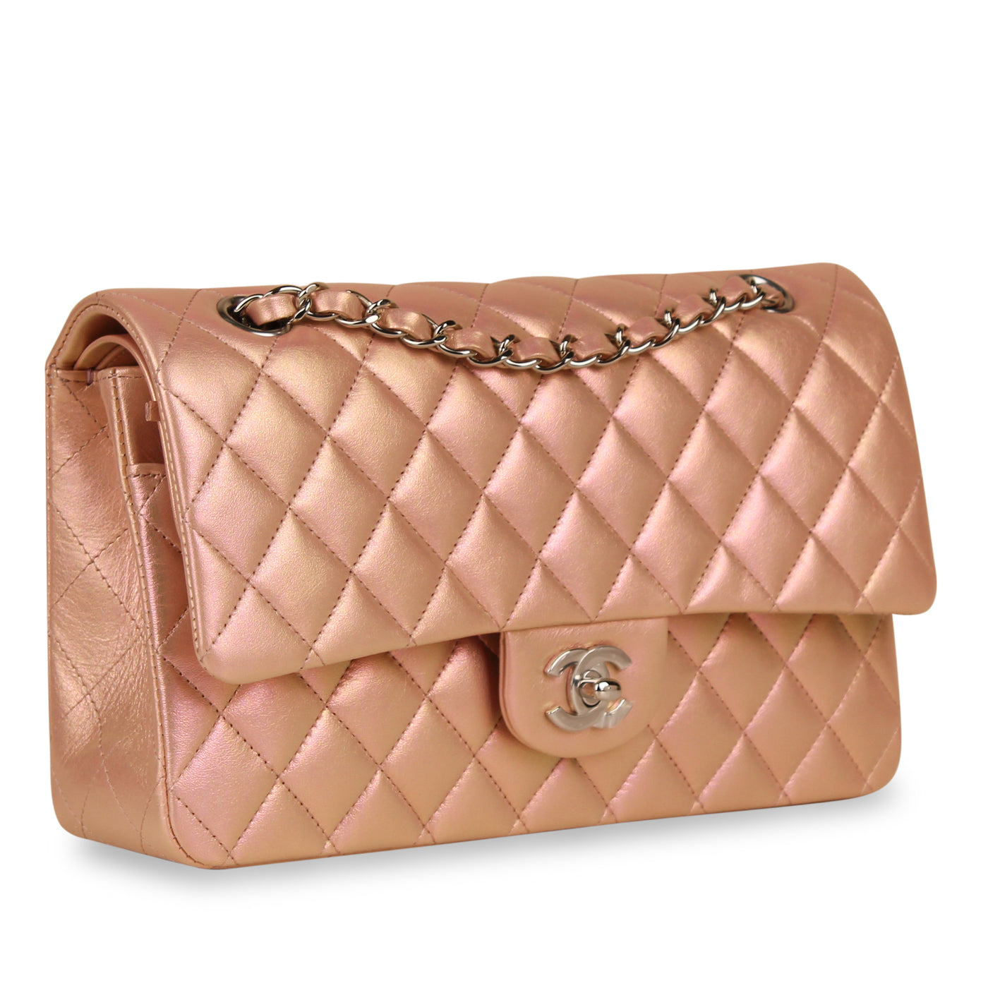 Chanel Classic Flap Lambskin Silver Shoulder Bag Style 19