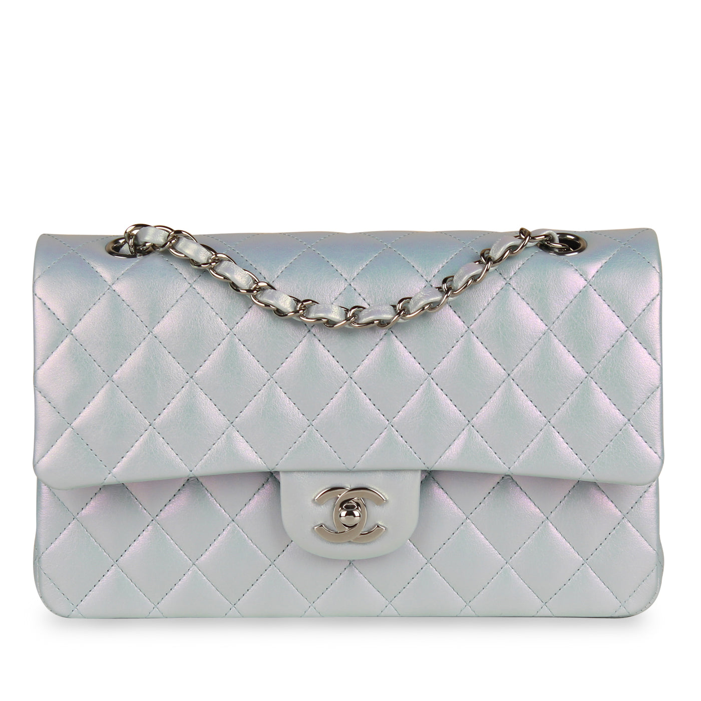 Chanel Classic Flap Lambskin Silver Shoulder Bag Style 18