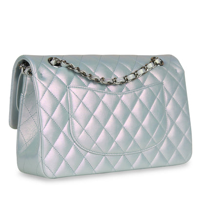 Chanel Classic Flap Lambskin Silver Shoulder Bag Style 18