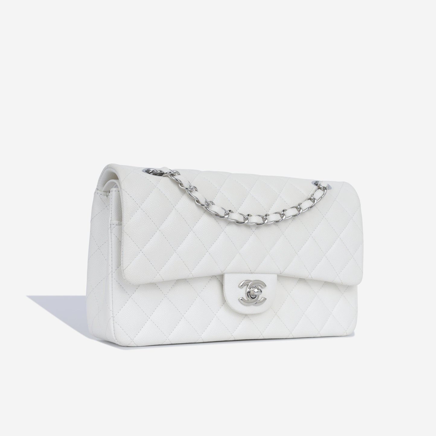 Chanel Classic Flap Lambskin Silver Shoulder Bag Style 17