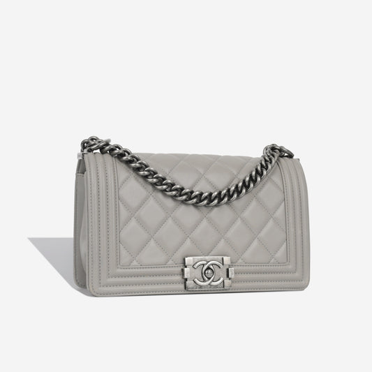 Chanel Boy Bag Lambskin Grey Shoulder Bag Lambskin