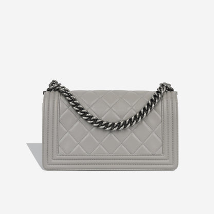 Chanel Boy Bag Lambskin Grey Shoulder Bag Lambskin