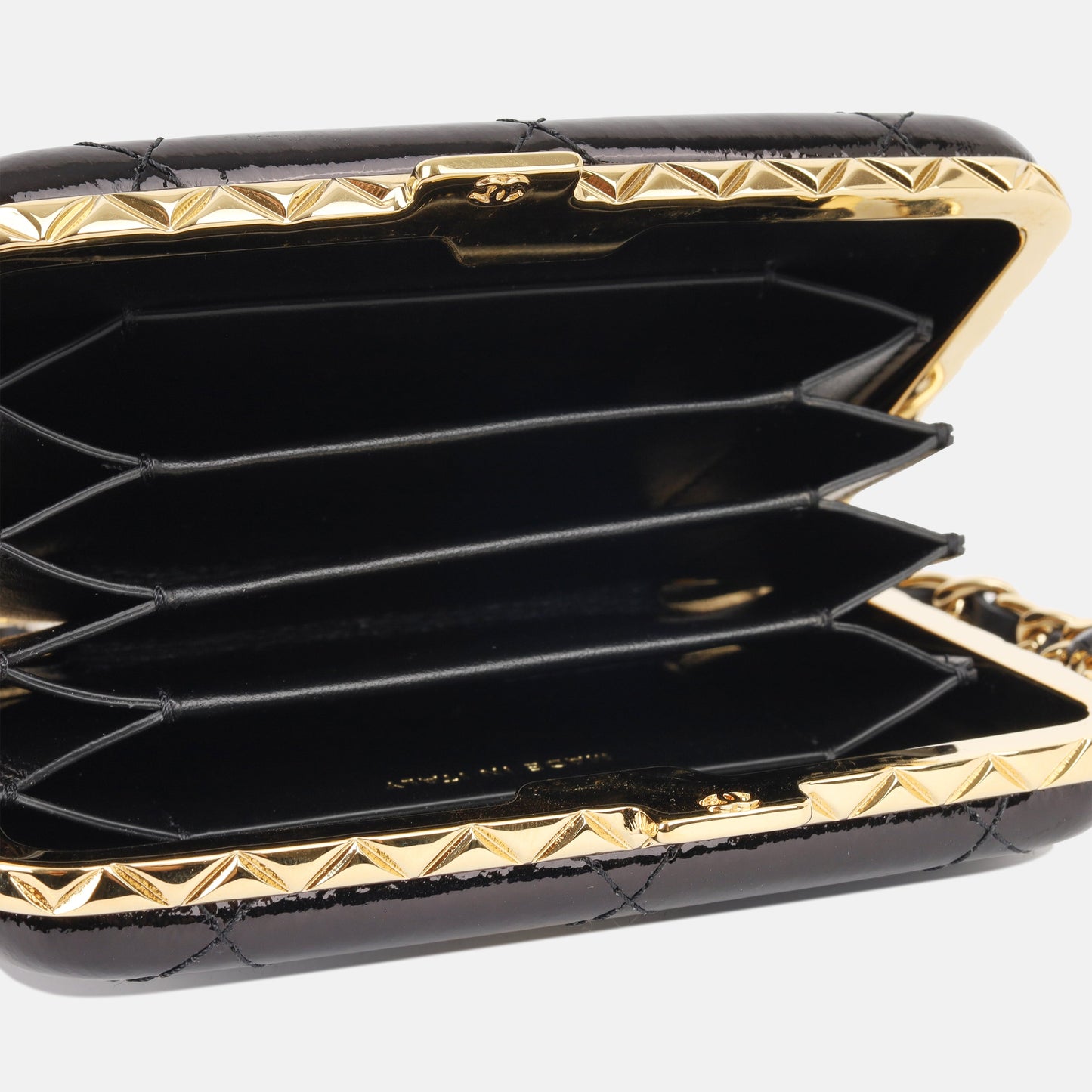 Chanel Small Patent Clutch On Chain