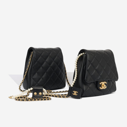 Chanel Classic Flap Lambskin Black Shoulder Bag Style 351