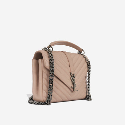 Saint Laurent College Calfskin Beige Shoulder Bag