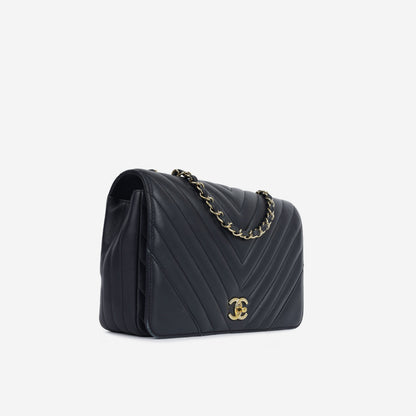 Chanel Large Classic Chevron Flap - Navy