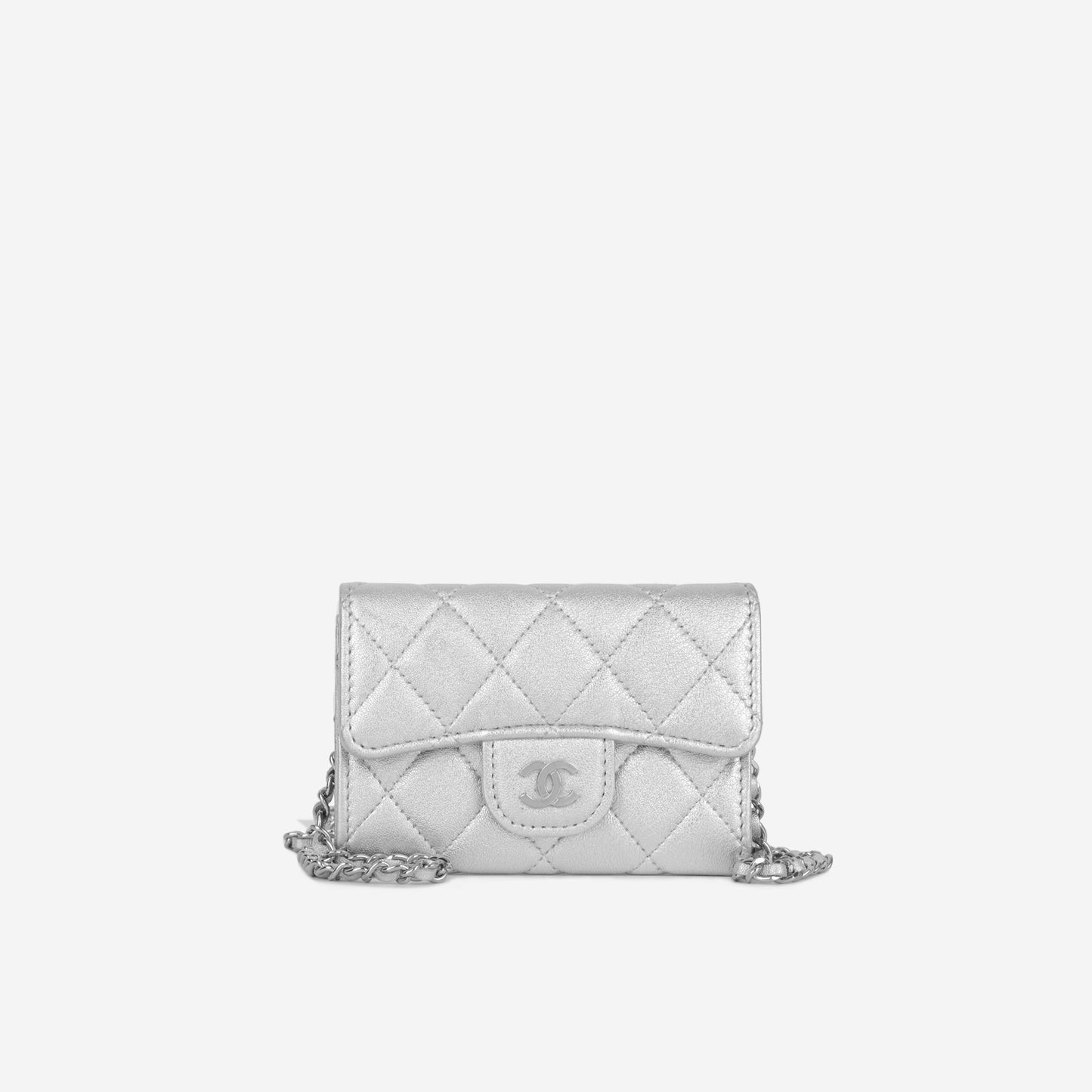 Chanel Lambskin Silver Handbag Lambskin