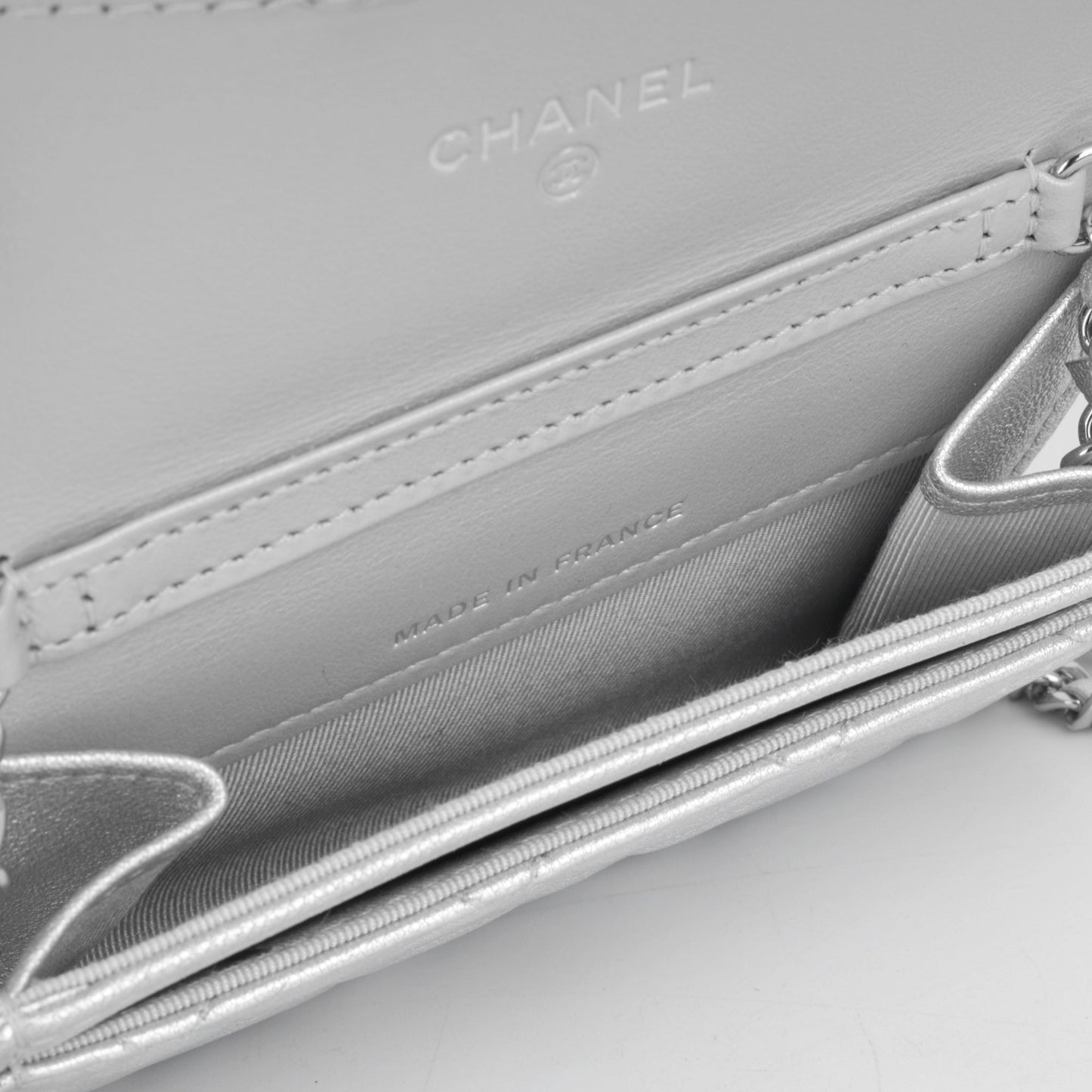 Chanel Lambskin Silver Handbag Lambskin