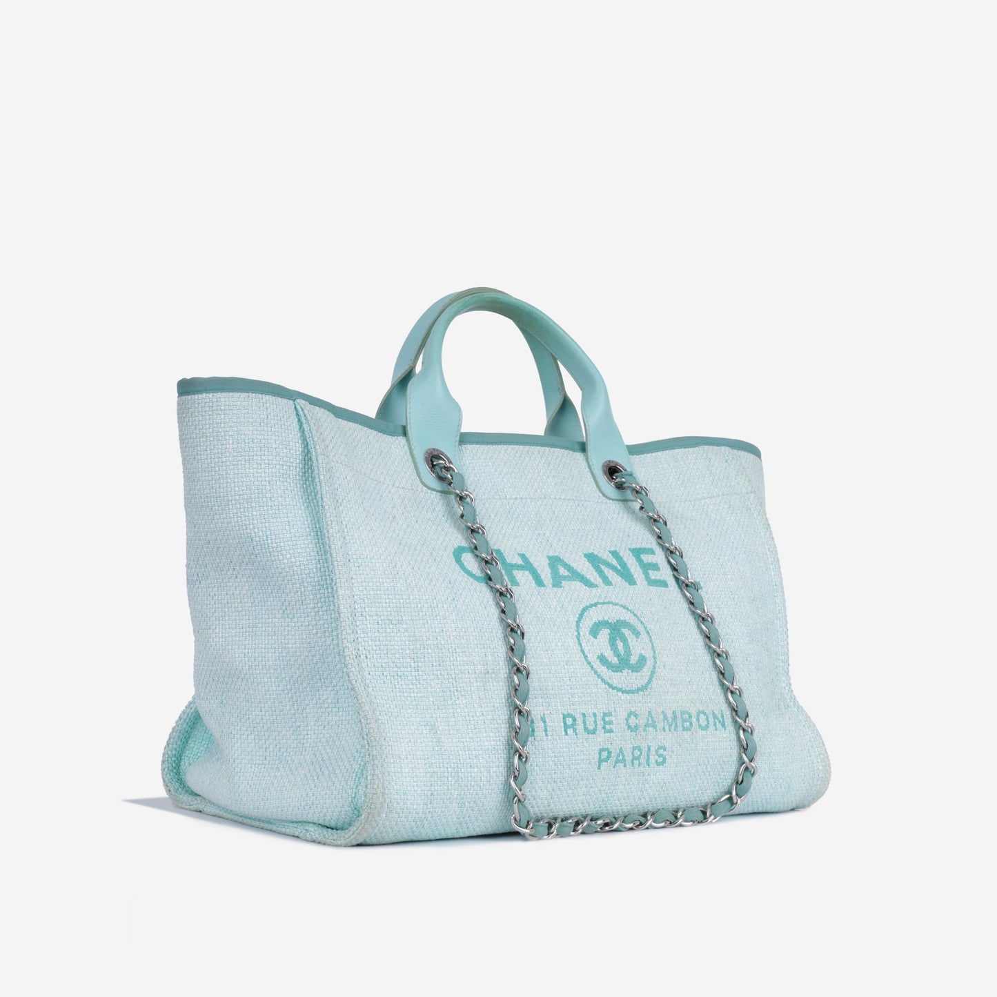 Chanel Deauville Calfskin Silver Tote Bag