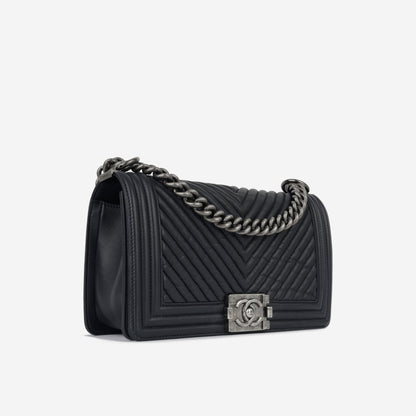 Chanel Boy Bag Calfskin Silver Shoulder Bag