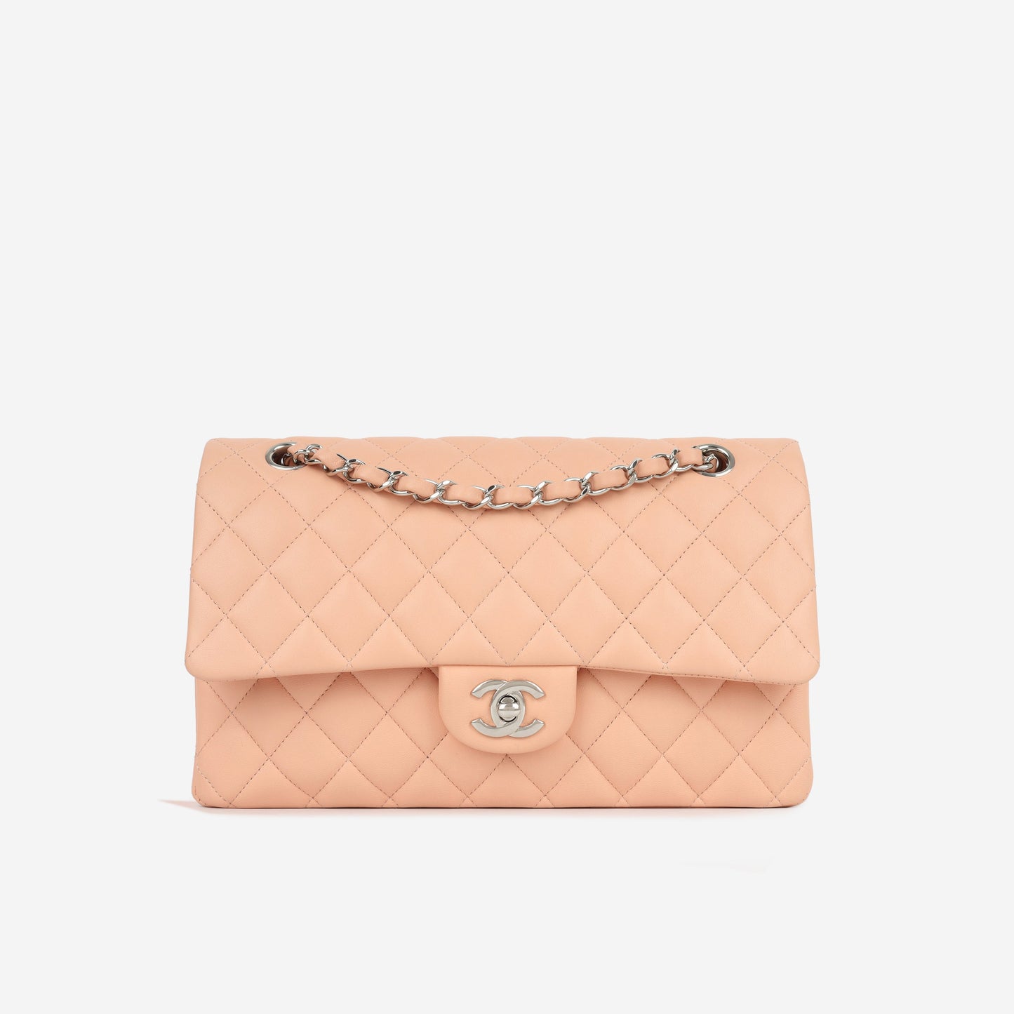 Chanel Classic Flap Lambskin Silver Shoulder Bag Style 36