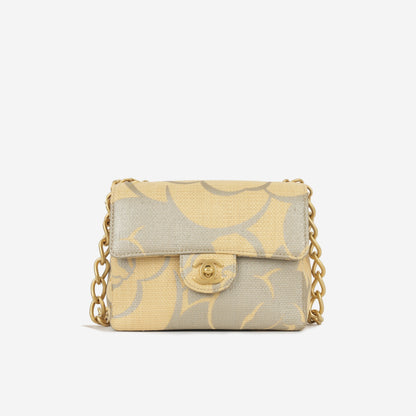 Chanel Mini Square - Beige Camellia Raffia