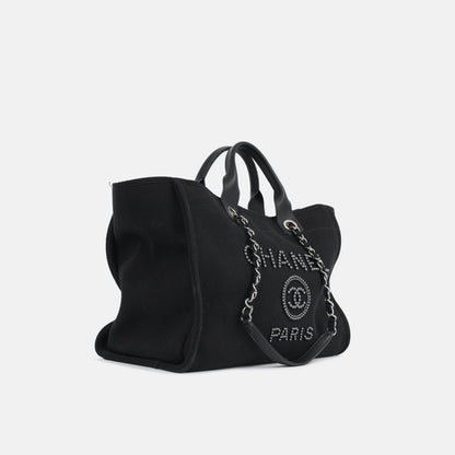 Chanel Deauville Lambskin Black Tote Bag Style 4