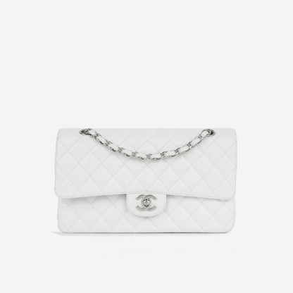 Chanel Classic Flap Lambskin Silver Shoulder Bag Style 35