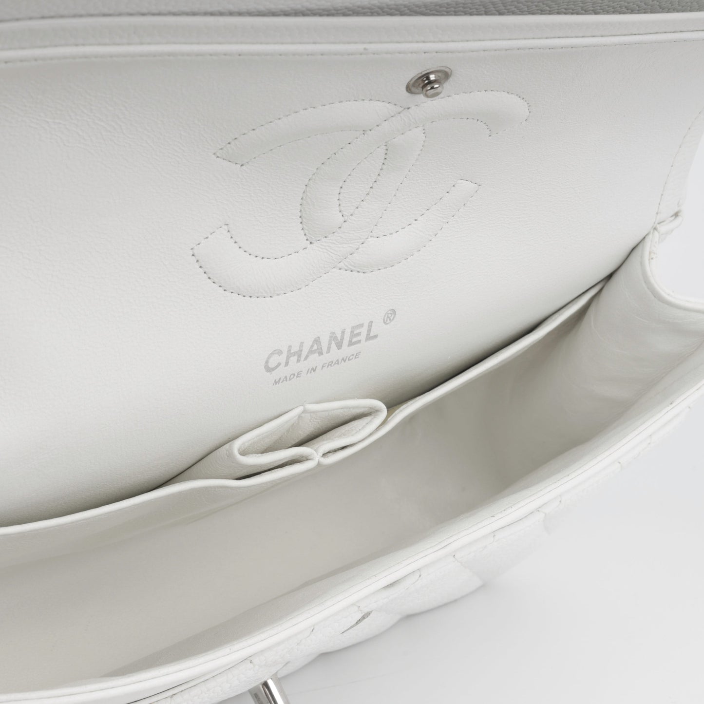 Chanel Classic Flap Lambskin Silver Shoulder Bag Style 35