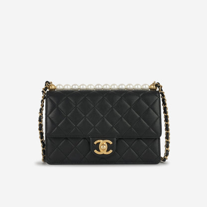 Chanel Classic Flap Lambskin Black Shoulder Bag Style 317