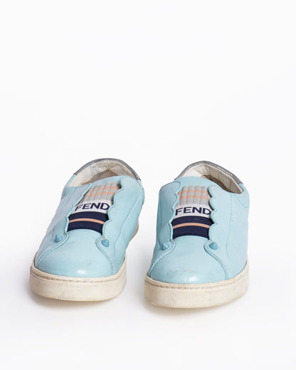Fendi Blue Leather Rockoko Slip On Sneakers