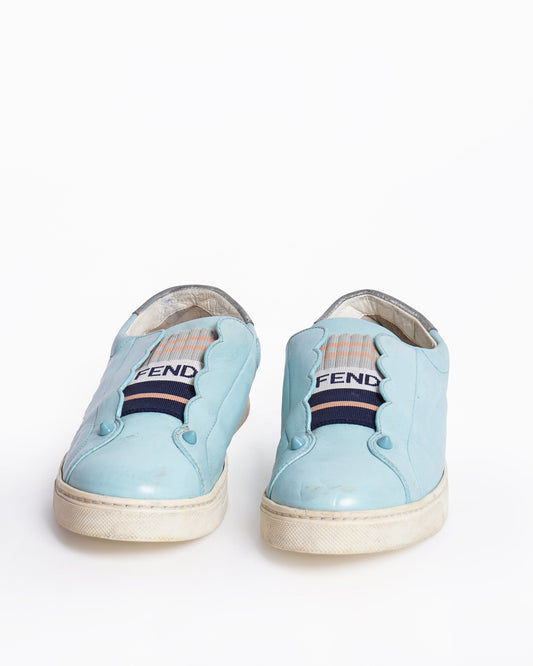 Fendi Blue Leather Rockoko Slip On Sneakers