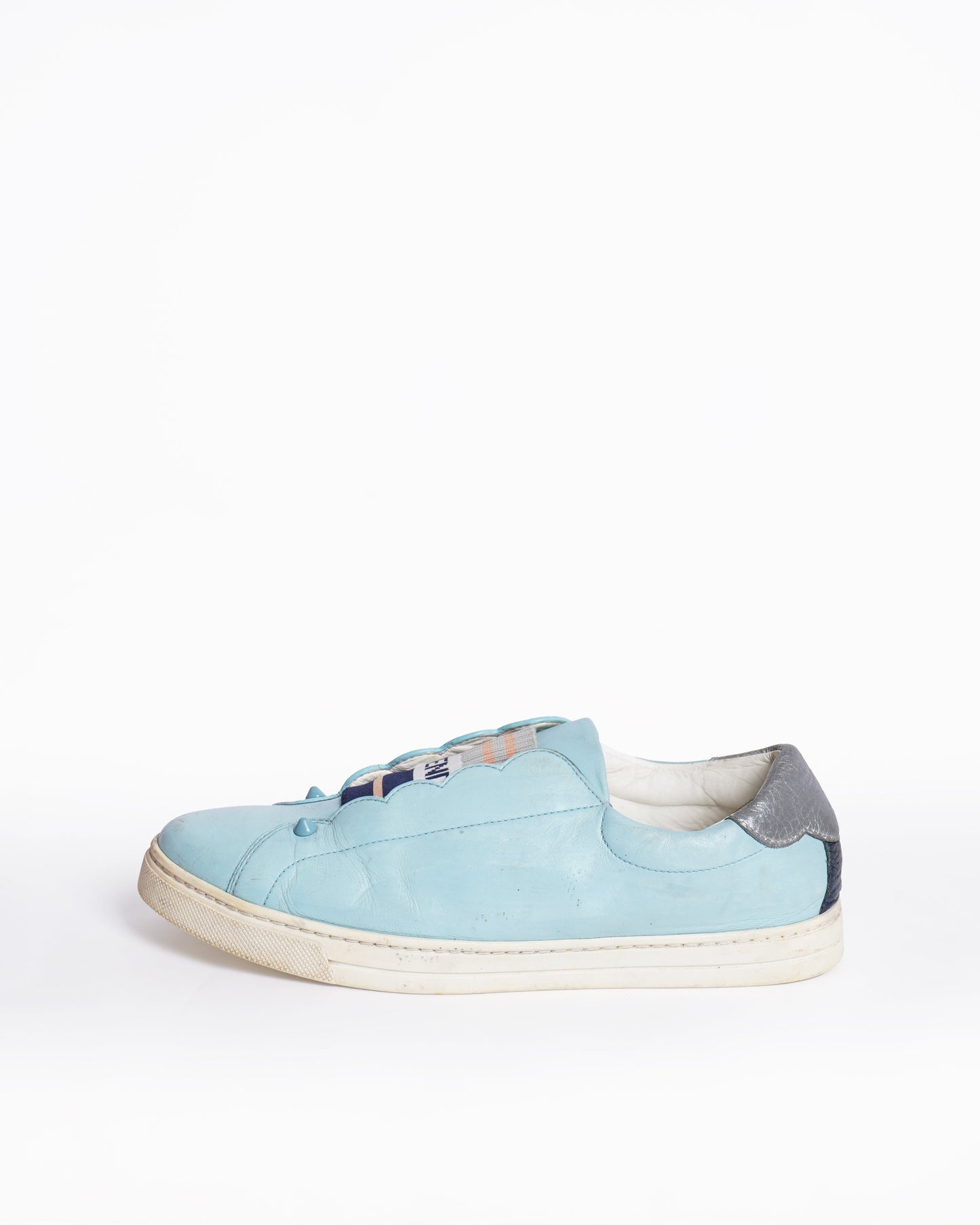 Fendi Blue Leather Rockoko Slip On Sneakers