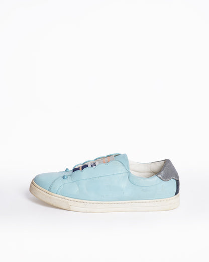 Fendi Blue Leather Rockoko Slip On Sneakers