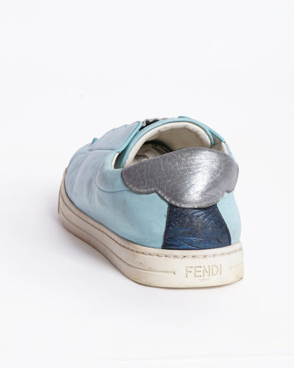 Fendi Blue Leather Rockoko Slip On Sneakers