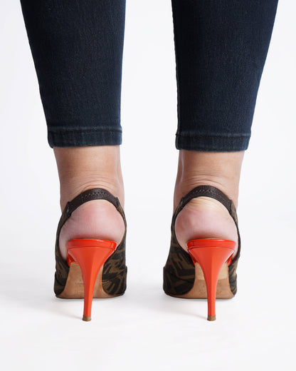 Fendi zucca red slingback heels