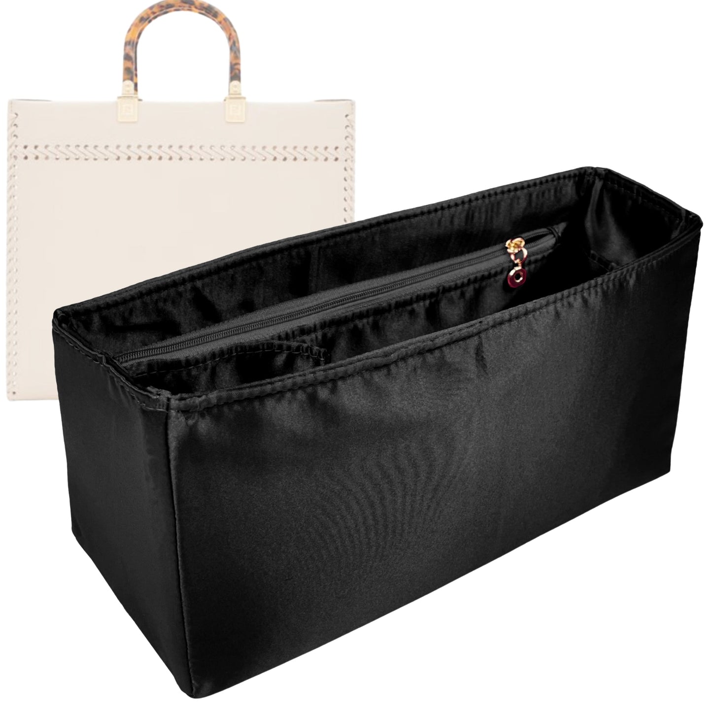 Organizer for [Sunshine Small, Fendi] Bag Insert (Silk, Full-width Zip and Open Pocket)