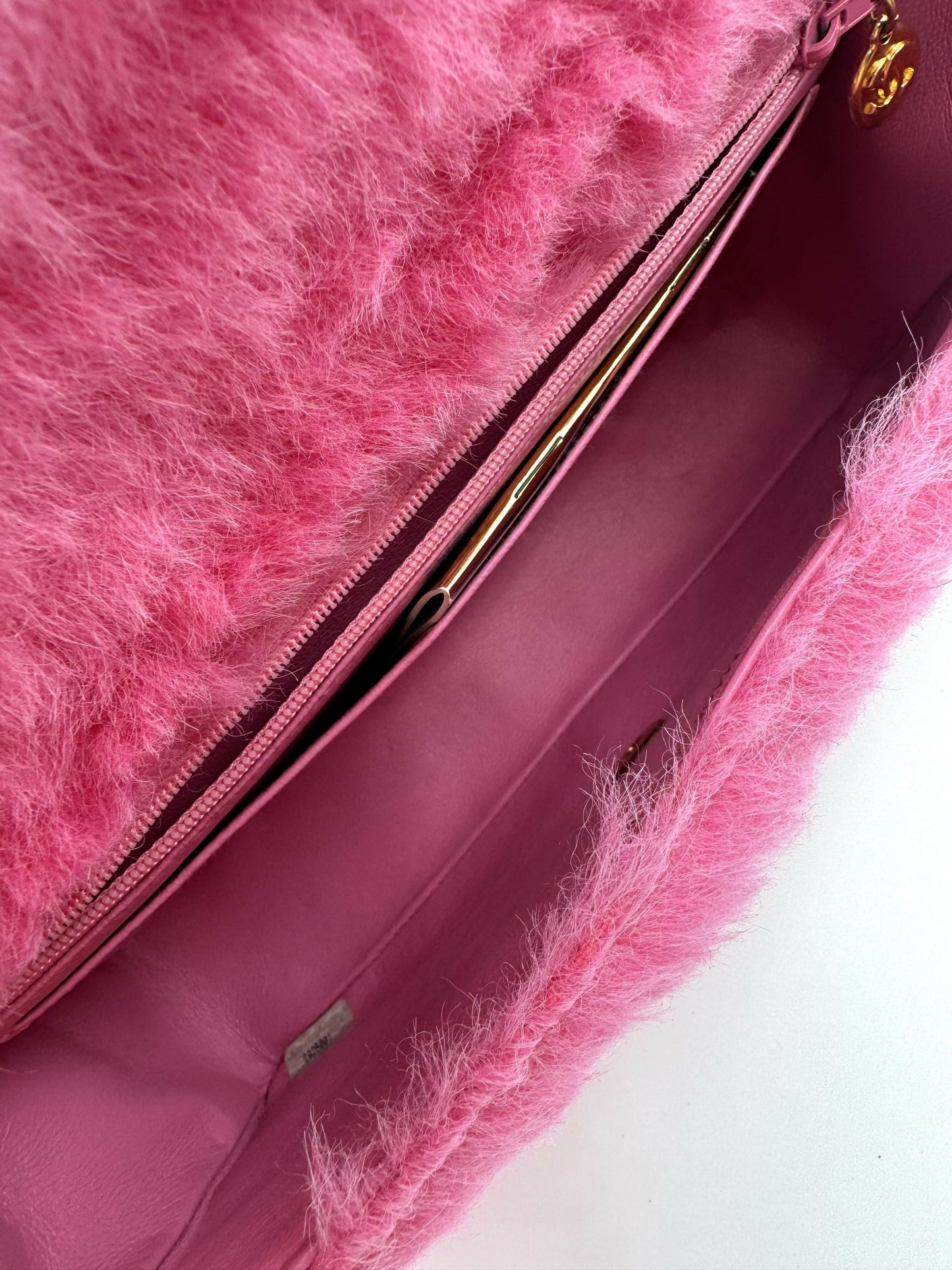 Chanel 1994 Faux Fur Kelly Top Handle In Barbie Pink