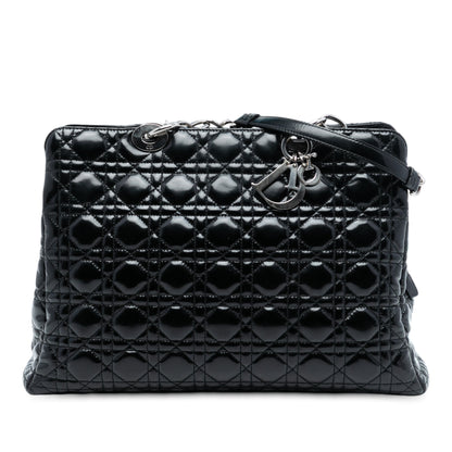 Black Dior Large Patent Cannage Lady Dior Soft Shopping Tote