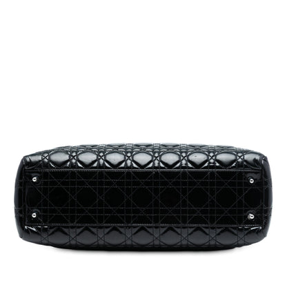 Black Dior Large Patent Cannage Lady Dior Soft Shopping Tote