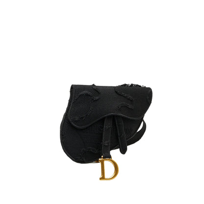 Black Dior Embroidered Canvas Camouflage Saddle Belt Bag