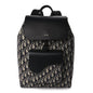 Christian Dior Oblique Jacquard Grained Calfskin Drawstring Saddle Backpack Beige Black