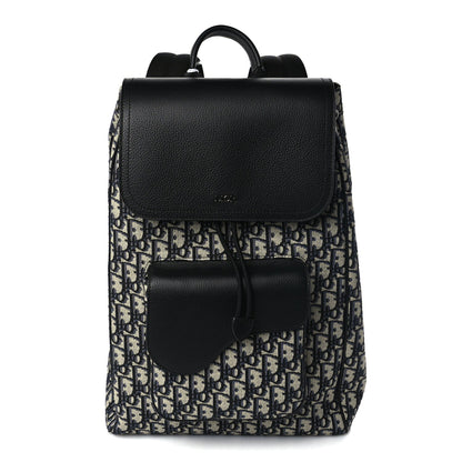 Christian Dior Oblique Jacquard Grained Calfskin Drawstring Saddle Backpack Beige Black Oblique Monogram
