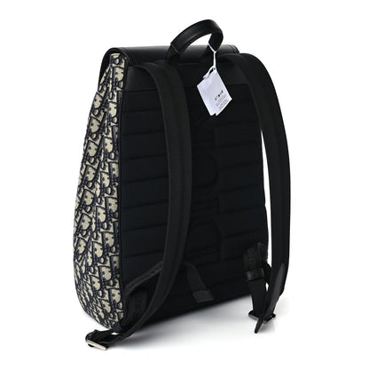Christian Dior Oblique Jacquard Grained Calfskin Drawstring Saddle Backpack Beige Black Oblique Monogram
