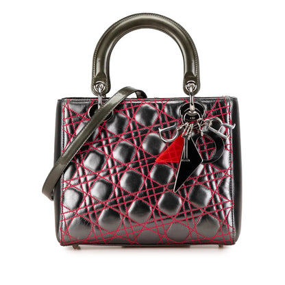 Gray Dior Anselm Reyle Medium Metallic Lambskin Cannage Lady Dior Satchel